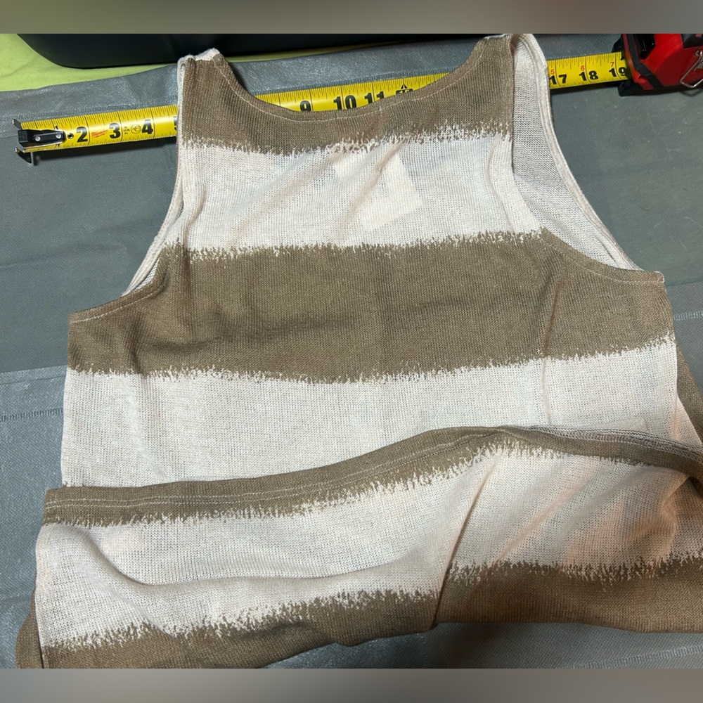 NWT Sleeveless Striped Knit Top in Brown & Cream - Picture 4 of 5